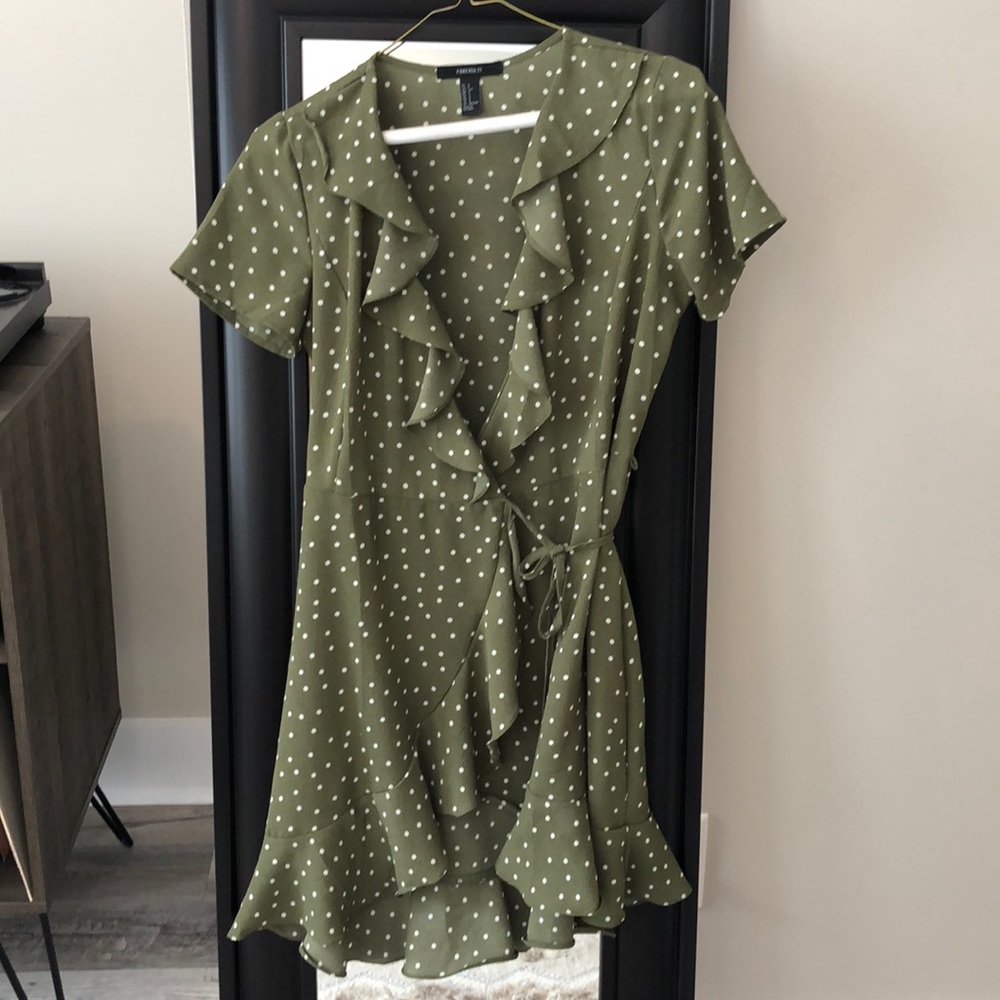Army green polka dot dress
